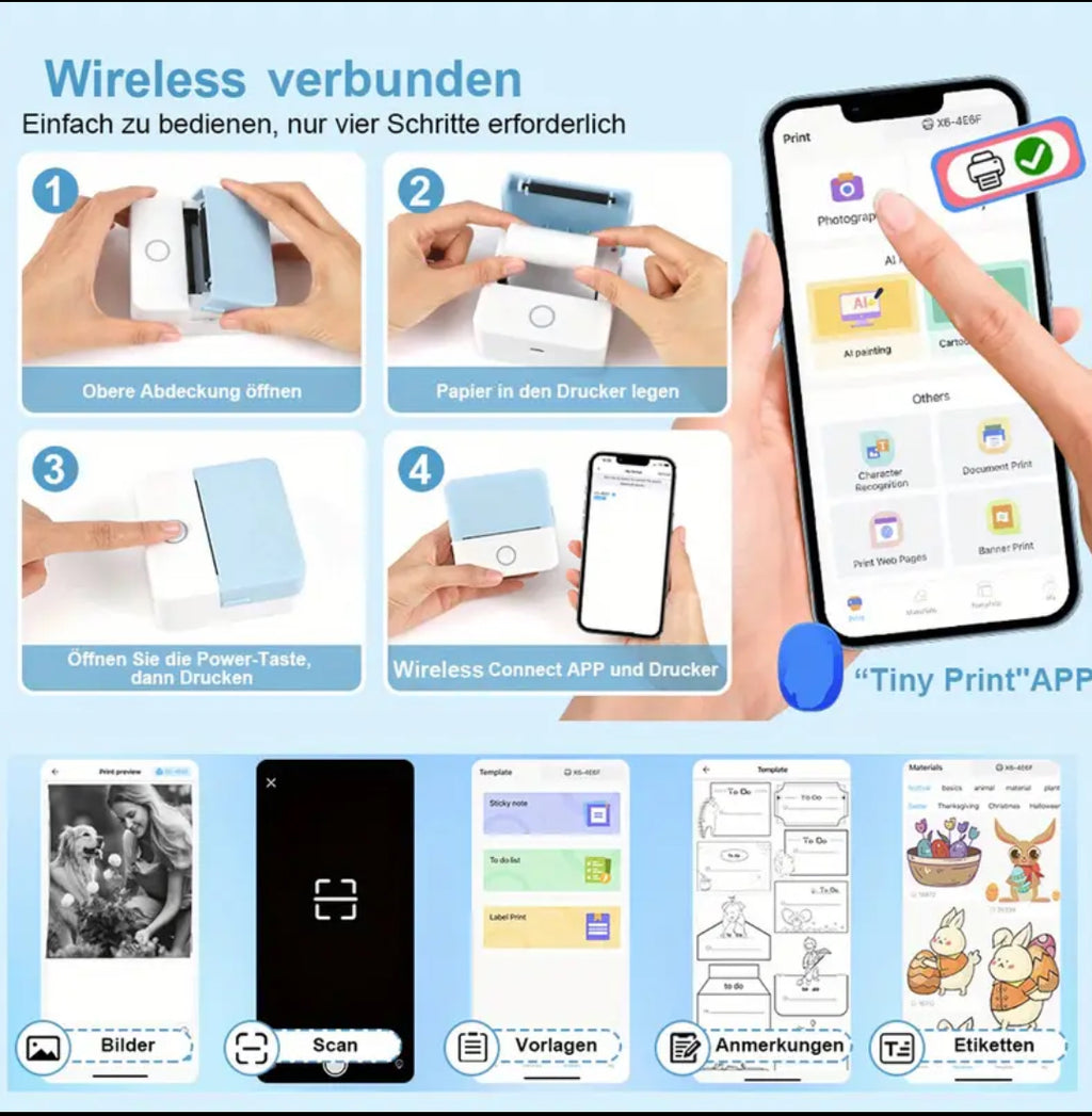 Mini Imprimantă Portabilă – Printezi instant fără cerneală